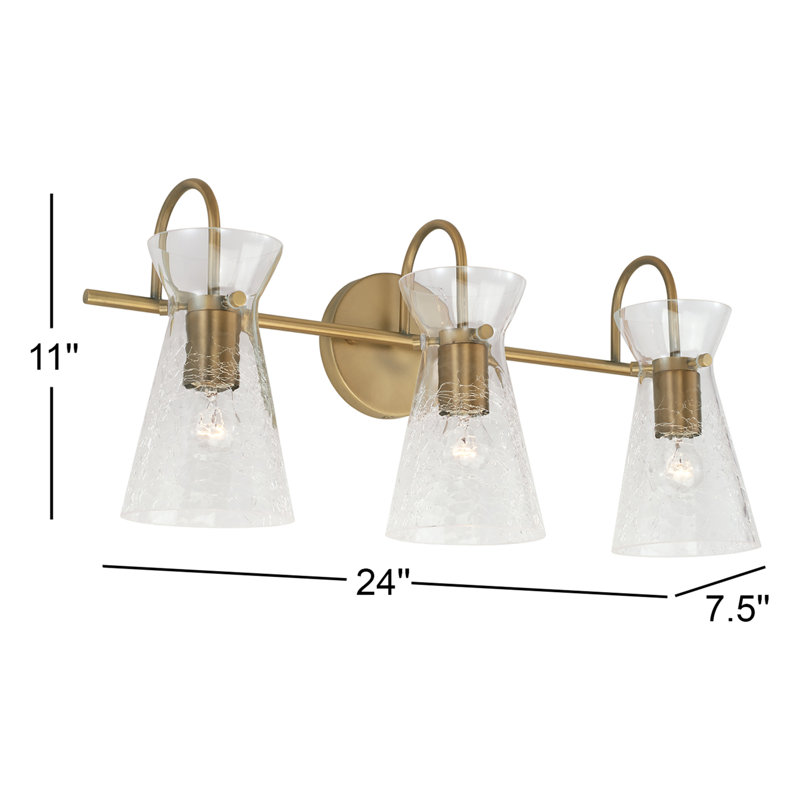 3 - Light Dimmable Vanity Light, Brass