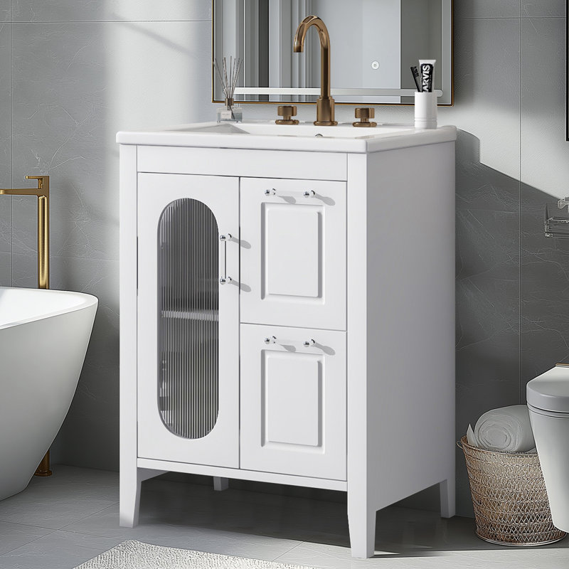 Richmond 24" Bathroom Vanity With Sink, Bathroom Vanity Cabinet With Two Drawers And Door, White