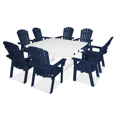 Ensemble de salle à manger POLYWOOD Nautical Curveback Adirondack avec pieds en tréteaux