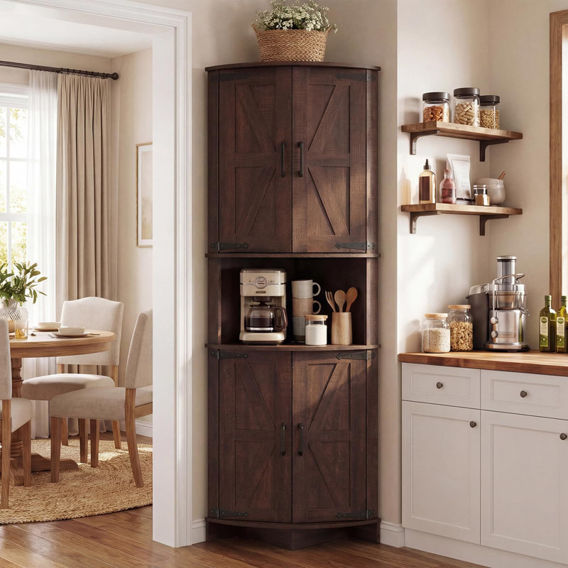 Armoire d'angle 64,8 "avec portes, tablettes réglables, armoire de rangement triangulaire pour la cuisine, la salle de bain et le salon
