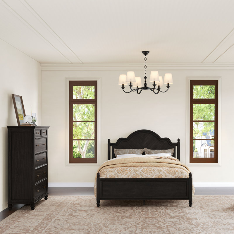 Ensemble de chambre à coucher Aubel, Noir rétro, 2 Pcs: Bed, Chest, Grand lit