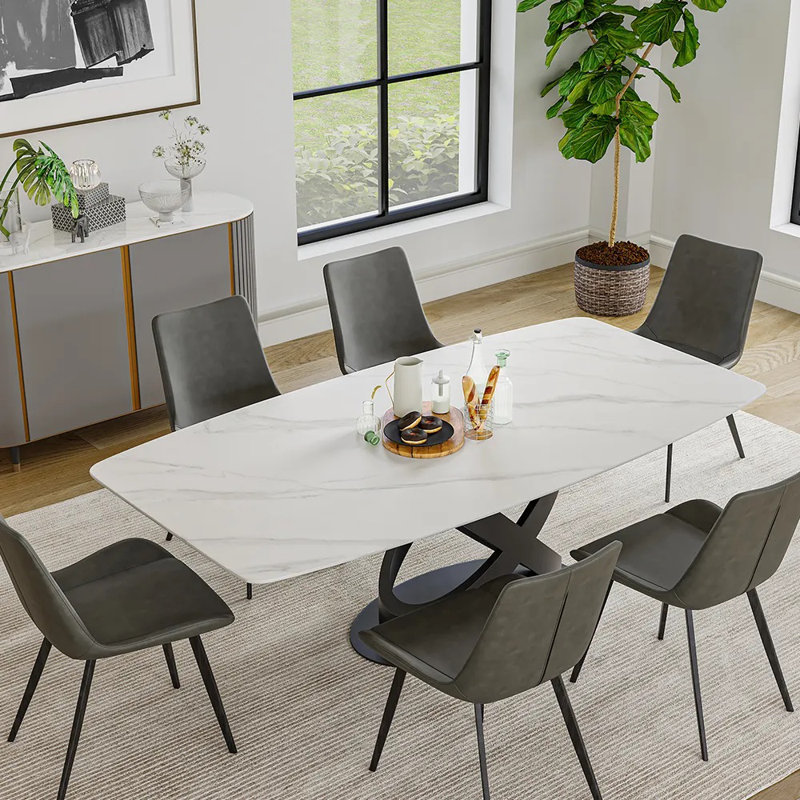 Table de salle à manger Deivydas, H 30 po x L 55 po x l 31 po, Blanc lustré