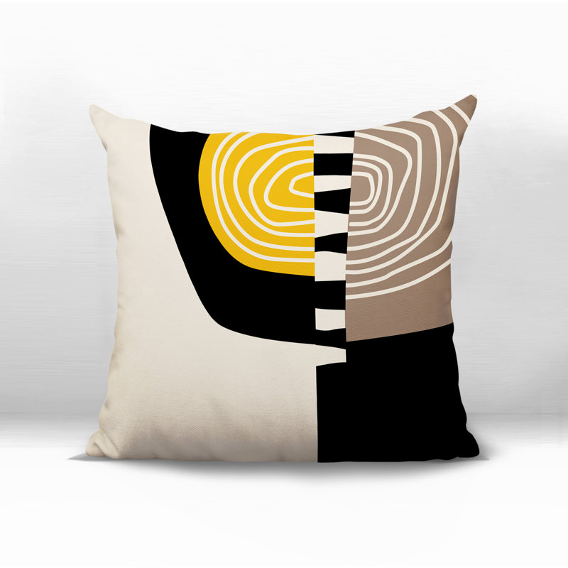 Coussin Marti, H 17 po x l 17 po, Jaune / noir / blanc cassé abstrait