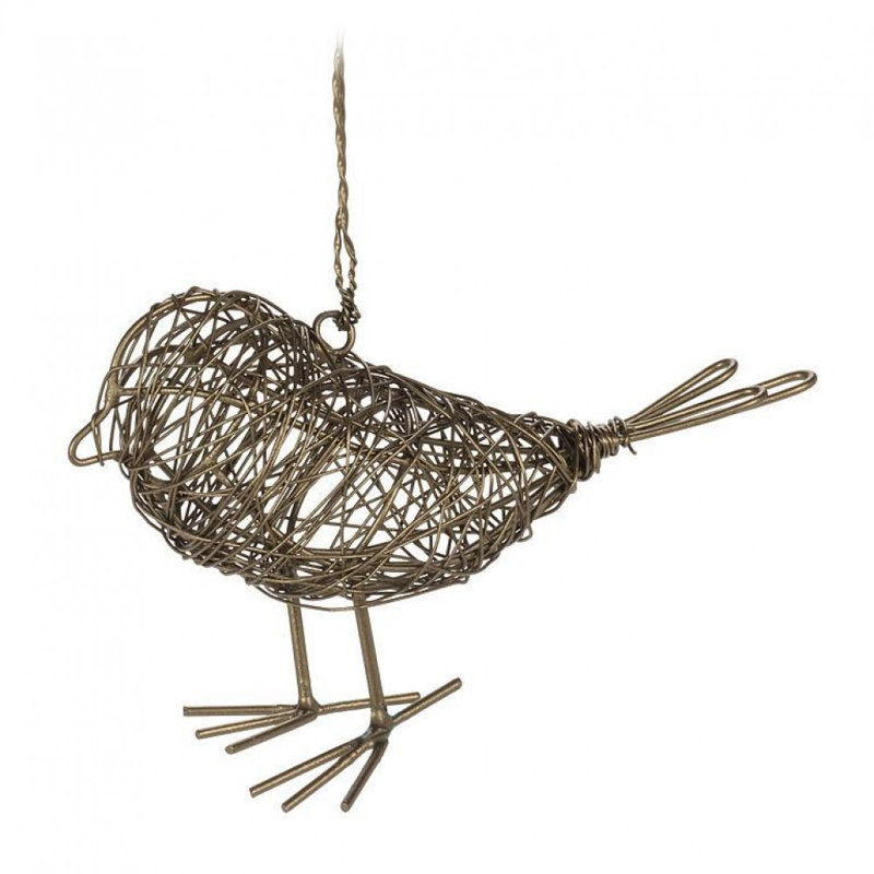 Antique Brass Look Curly Wire Bird Ornament