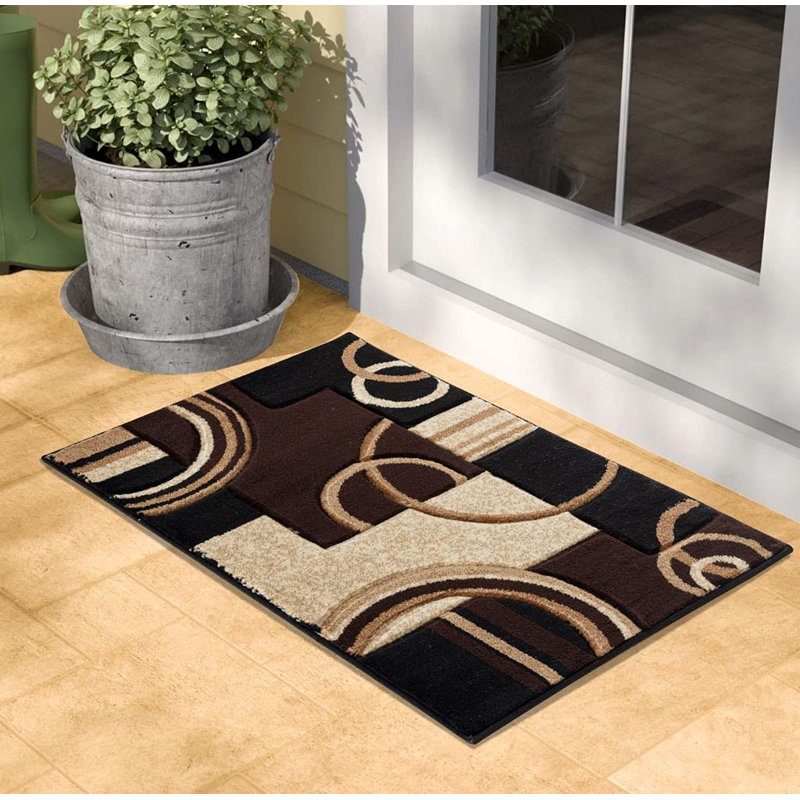 GLORYRUGS 2x7 Brown Geometric Door Mat with Fluffy Texture for Indoor Living, Rectangle 4' x 6'
