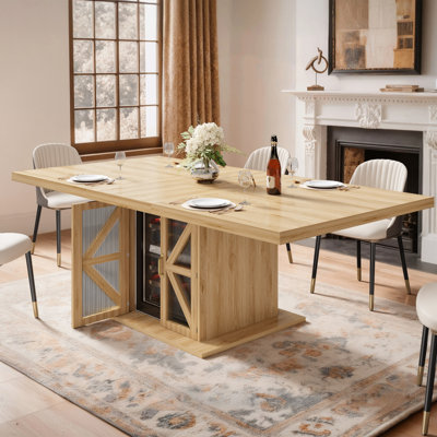 63" Modern Dining Table For 4 To 6, Rectangle Kitchen Table With Storage, Wooden Pedestal Dining Room Table With Fridge Space