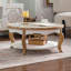 Table basse 31,50 "avec rangement ouvert, bois massif et panneau de fibres à densité moyenne + plateau en verre trempé