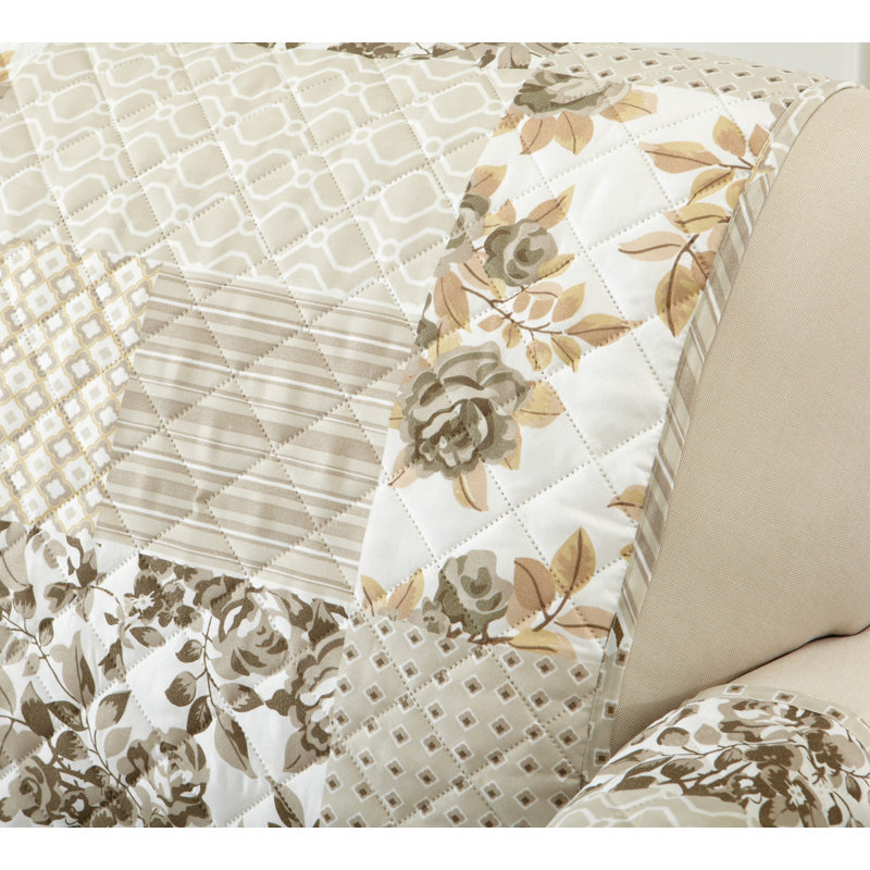 Taupe Patchwork Reversible Chair Furniture Protector Slipcover