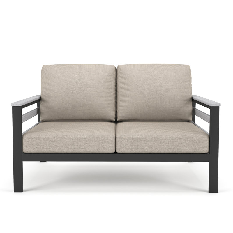 Townsend 55'' Wide Outdoor Loveseat with Sunbrella® Cushions, Cast Silver Sunbrella®, White/Dark Gray