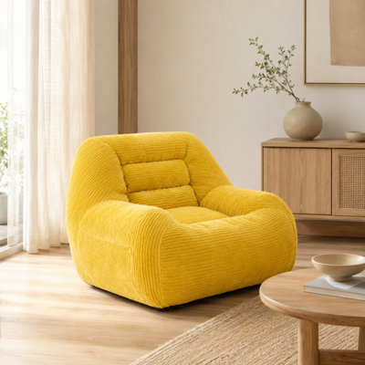 Yellow Fluffy Cloud‑Like Corduroy Beanbag Couch, Mini Lazy Bean Bag Sofa, Soft Corduroy Upholstered Lounge Chair for Bedroom, Living Room, Dorm Apartment Casual Gaming & Rest Furniture