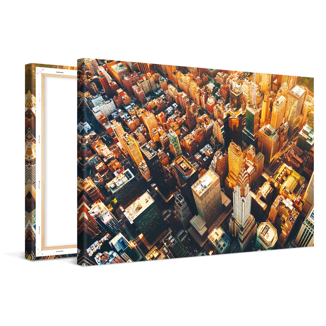 Leinwandbild New York Manhattan Birds Eye View 80X60cm – Premium Leinwanddruck – Kunstdruck Auf 2Cm Holz-Keilrahmen Für ...