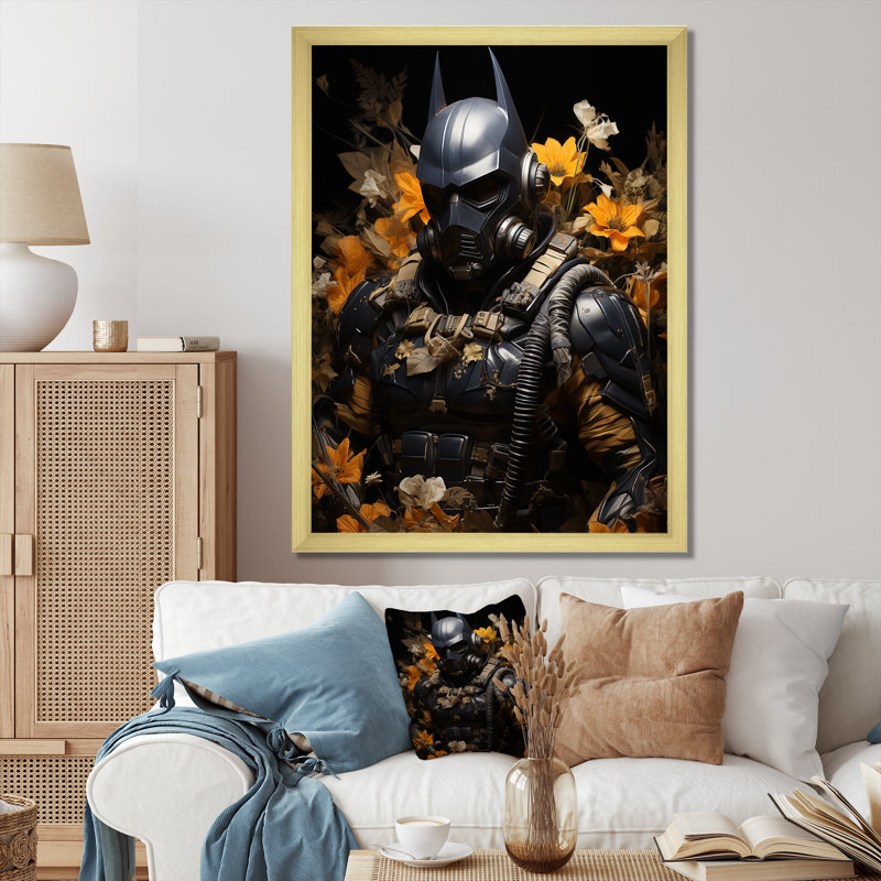 Gotham Greenery Batman Blooms - art mural Pop Art, Cadre doré simple, H 20 po x l 12 po x P 1 po