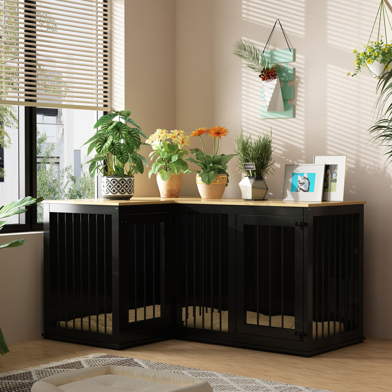 Large Corner Dog Crate With Divider