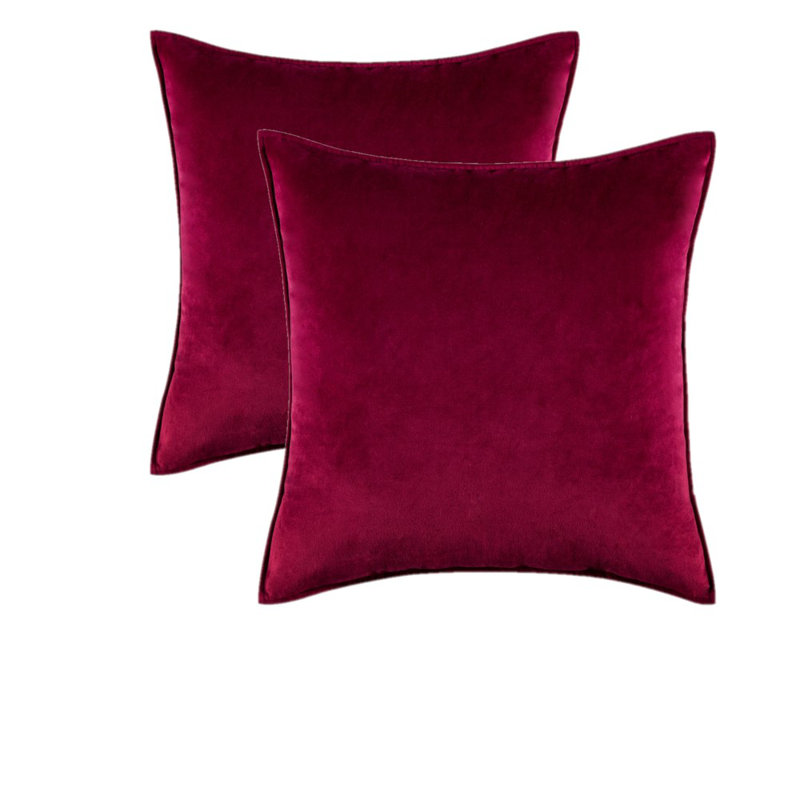  Housse de coussin carré en velours, Rouge vin, H 16 po x l 16 po, Housse de coussin seulement - sans coussin