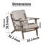 Chaise d'appoint Amber, bois de manguier gris cendré lavé à la main, coussins en tissu beige, pieds inclinés