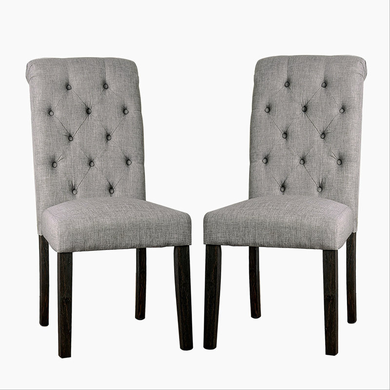 Ensemble de 2 chaises de salle à manger rembourrées en tissu noir antique et gris clair, Gris clair