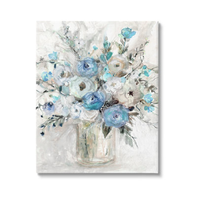«Au-686», toile abstraite, arrangement de roses bleues sur toile par Carol Robinson, peinture