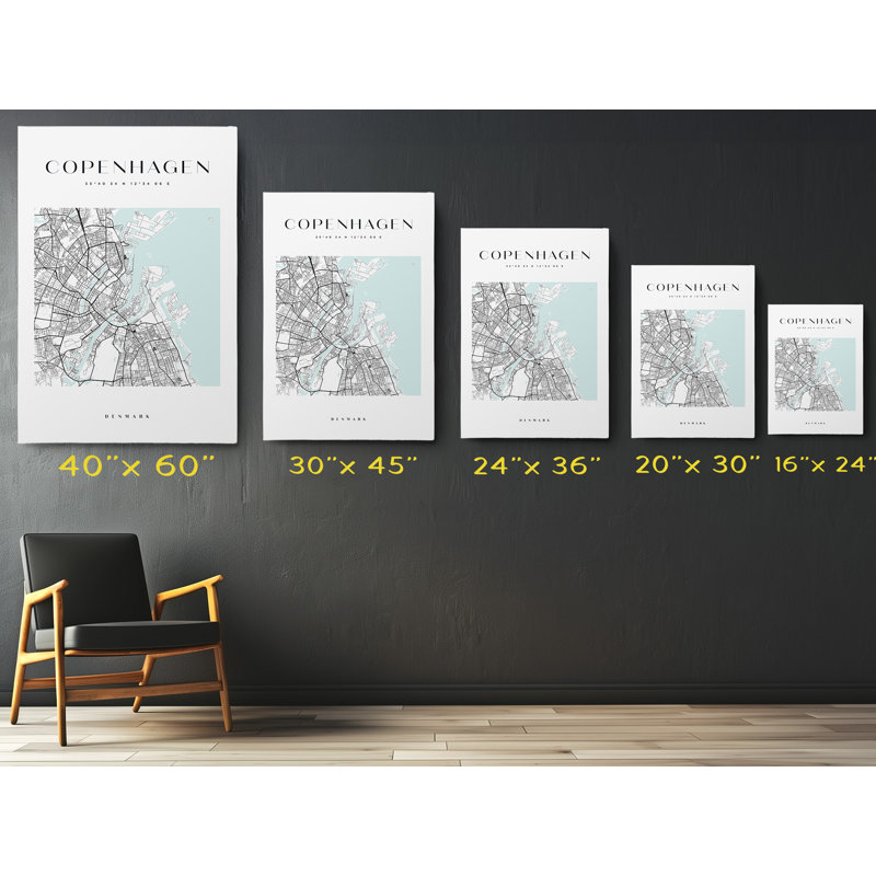 Copenhagen Map Print Denmark Canvas Print, 45" H x 30" W