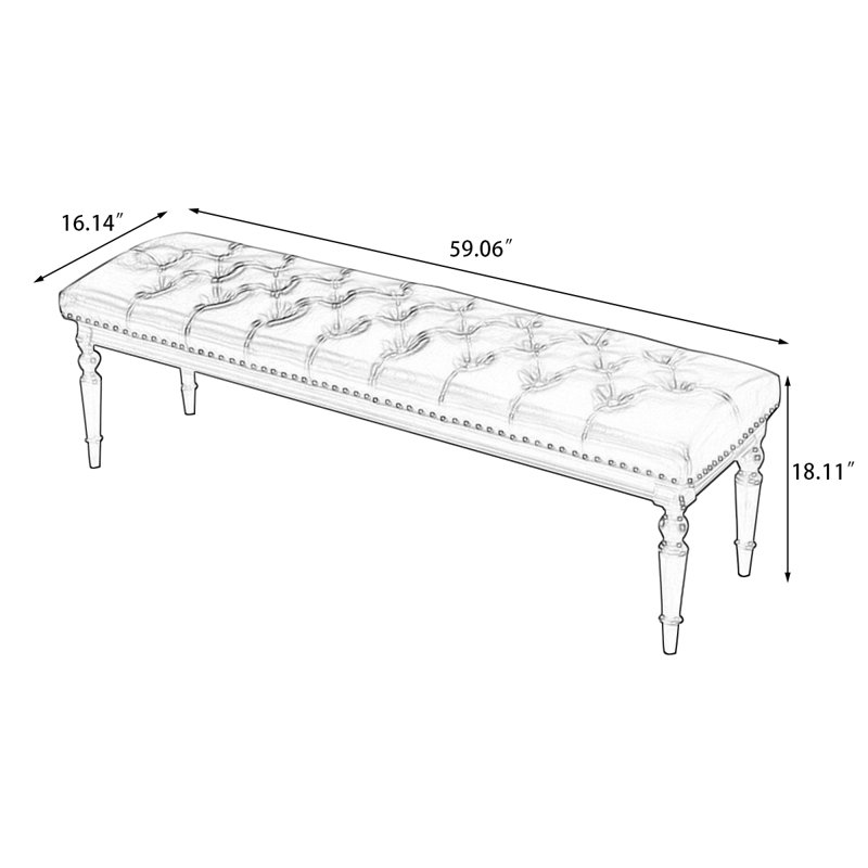 Green Modern Style Wood Upholstered Bedroom and Entryway Leather Long Bench, Green