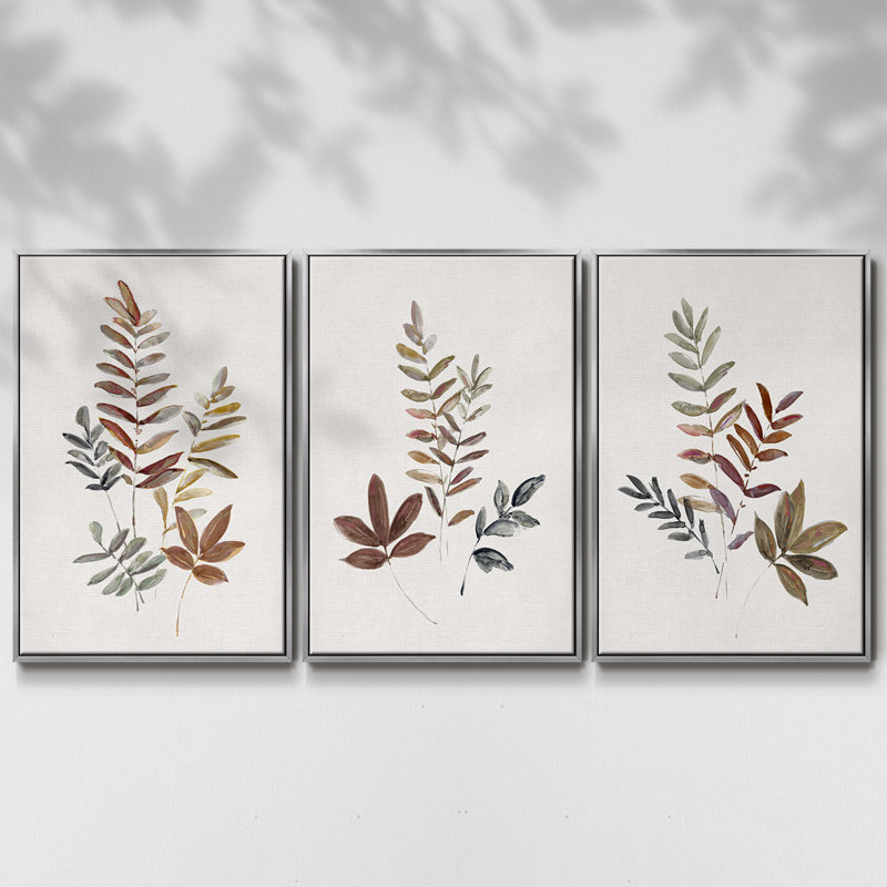 Feuilles d'automne I - Ensemble de 3 cadres photo sur toile, H 36 po x l 72 po, Argent