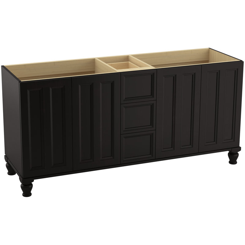 Damask 72" Vanity Base Only with Furniture Legs, 4 Doors and 3 Drawers, Batiste noire