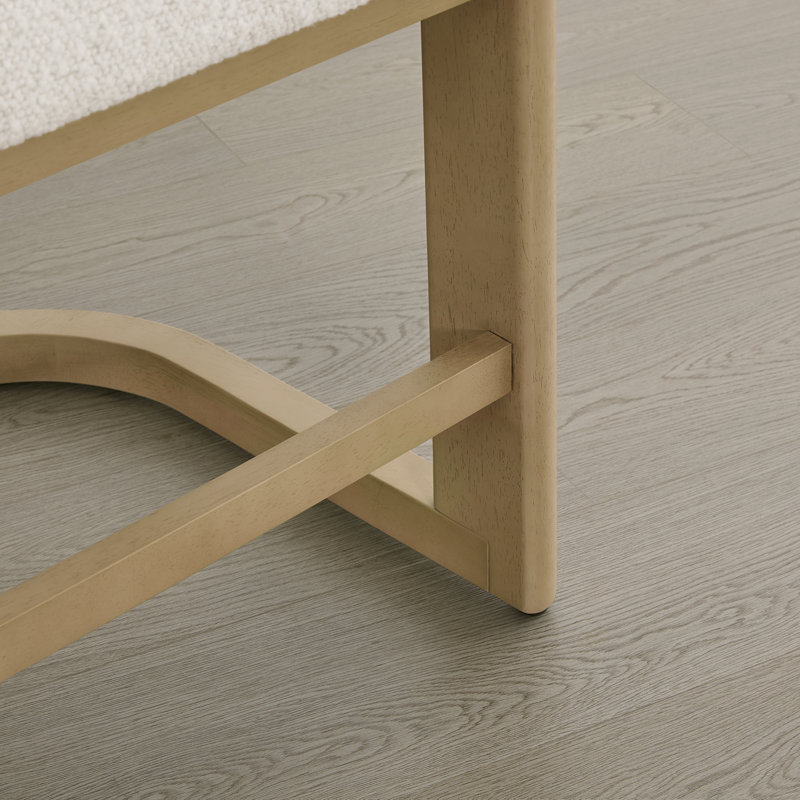 Tabouret de comptoir rembourré en bois massif, Siège perle / cadre gris clair