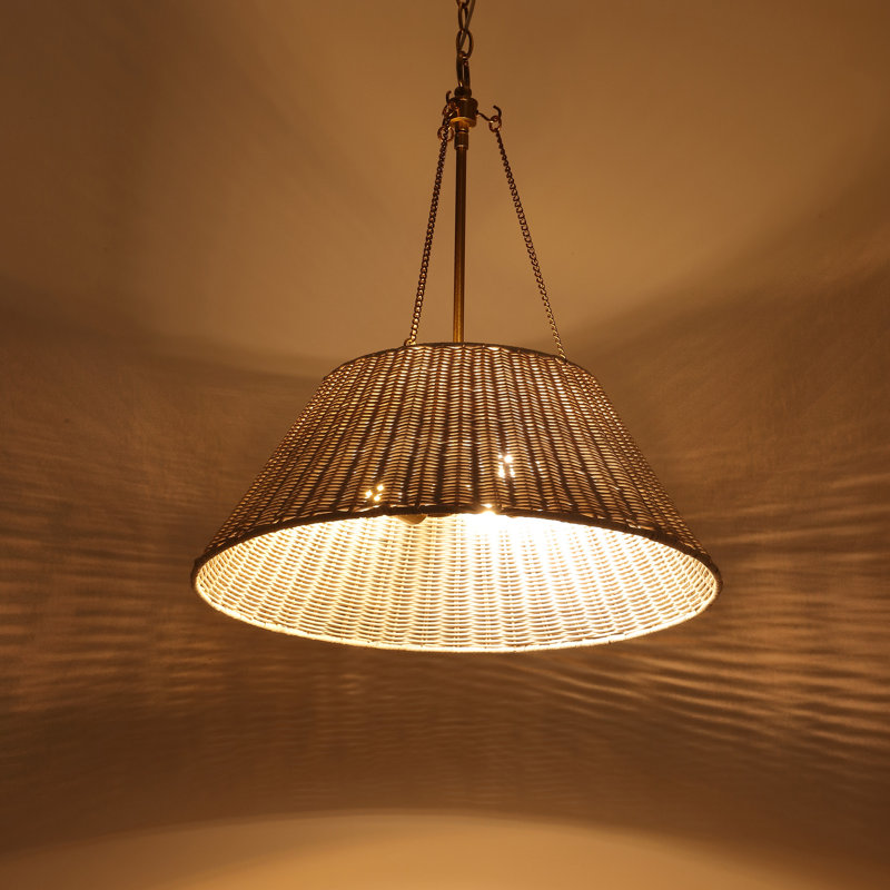 Lustre tambour en rotin 3 lumières à intensité variable, Blanc
