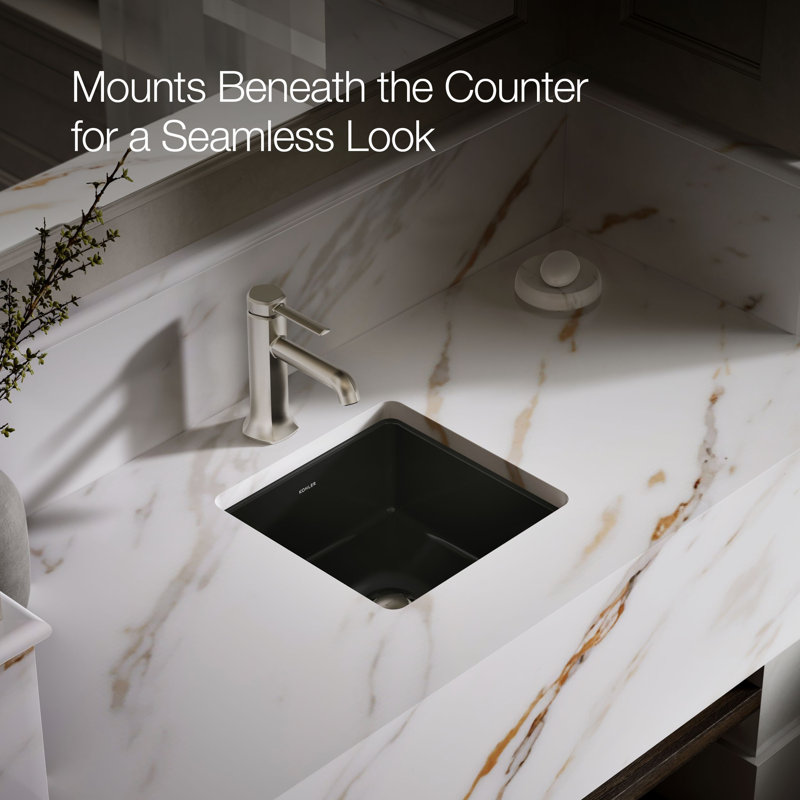 Verticyl Vitreous China Square Undermount Bathroom Sink with Overflow, Black