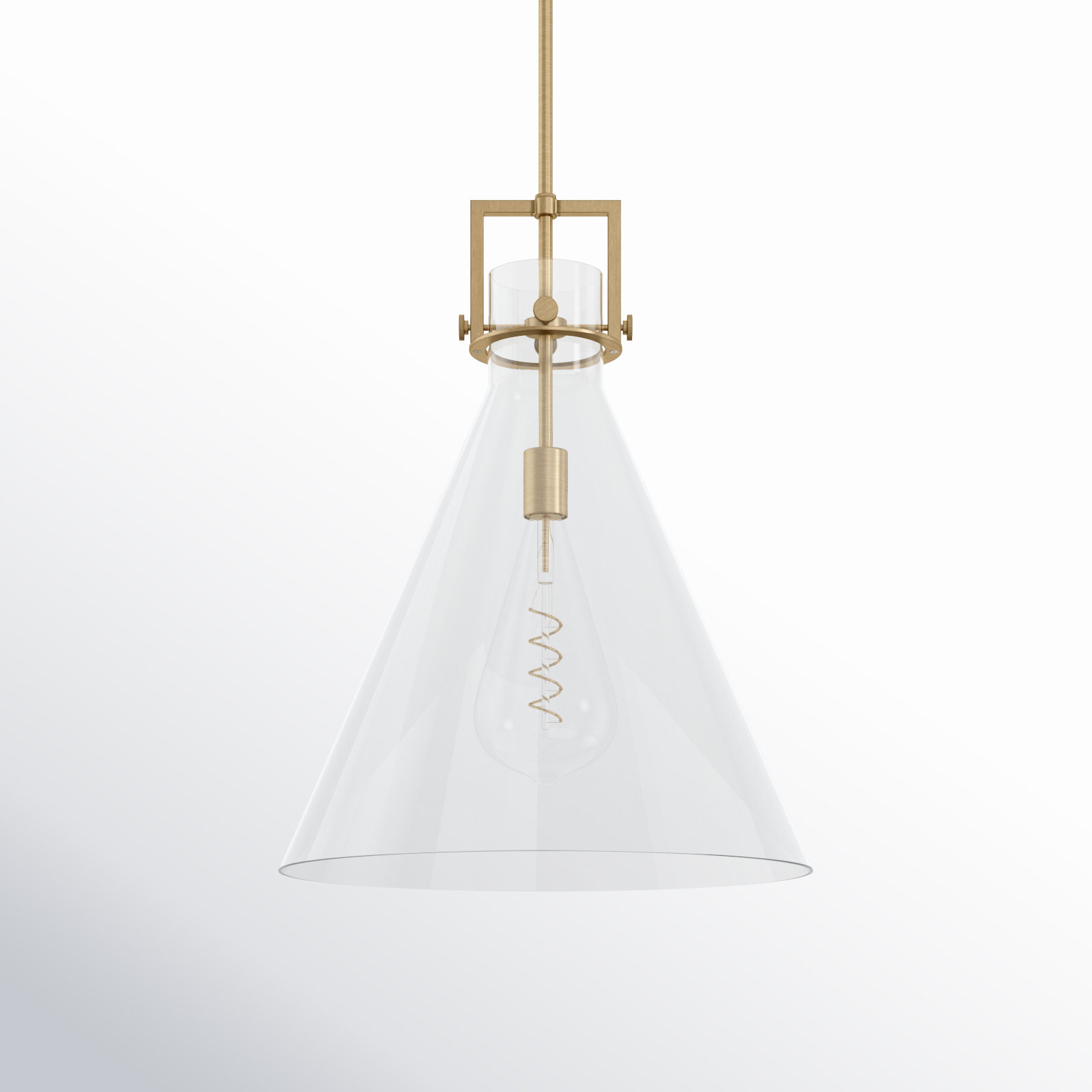 Coterie Single Light Glass Dimmable Pendant, Brushed Brass, Clear, 22.75" H x 18" W x 18" D