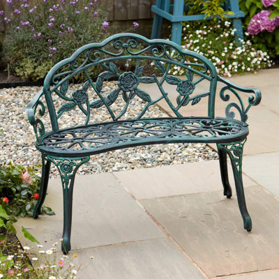 Rose Ornate Detail Metal Outdoor Garden Bench