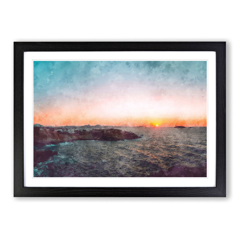 Sunset in Milos Greece - Picture Frame Painting Print, 62cm H x 87cm W x 2cm D, Black Framed