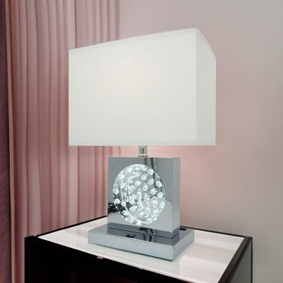 Luxury Crystal Accent Table Lamp With Rectangular Shade And Touch Control, Ideal For Modern And Elegant Home Decor.