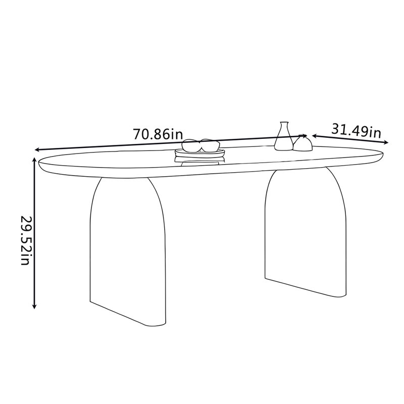 Table de salle à manger simple et moderne avec dalle de roche., H 29,52 po x L 70,86 po x l 31,49 po