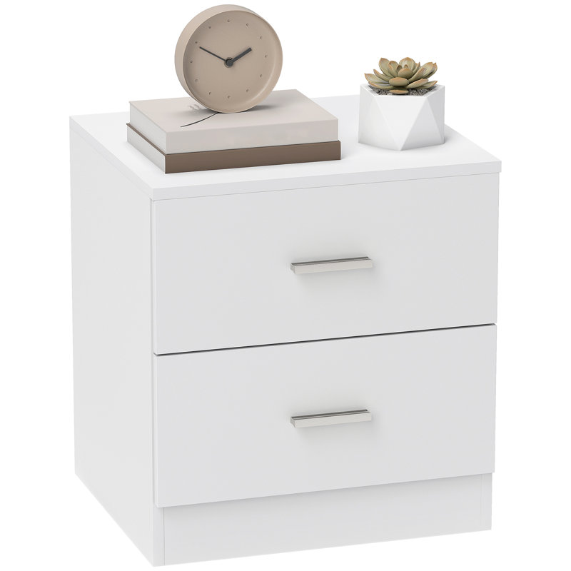 Demonica Bedside Table with 2 Drawers, Modern Nightstand for Bedroom, White