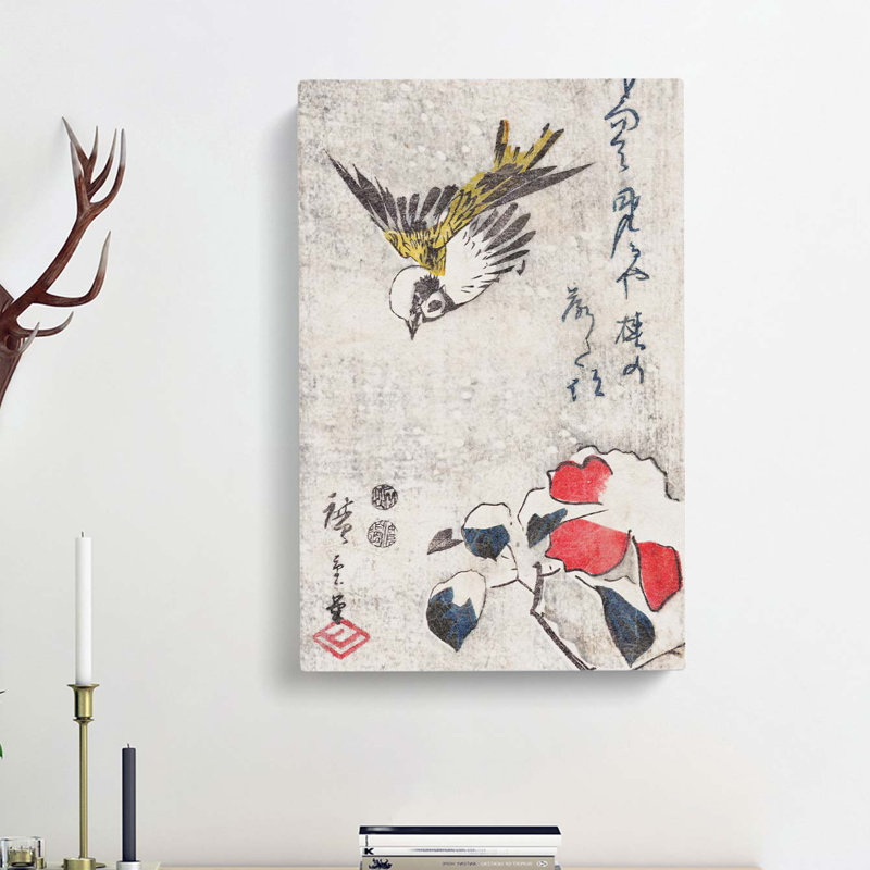 Sparrow And Camellia by Utagawa Hiroshige - Wrapped Canvas, 50cm H x 35cm W x 3cm D