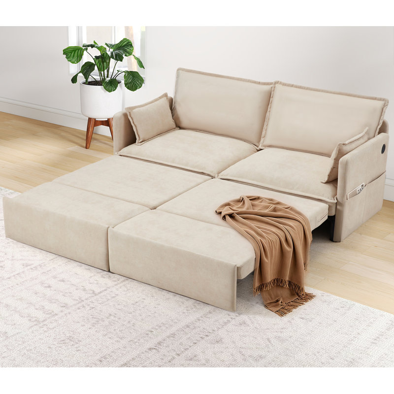 2 Seater Fabric Sofa Bed, Beige