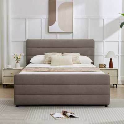 Lit-bateau de luxe avec 2 grands tiroirs en bois Braya, taupe, grand