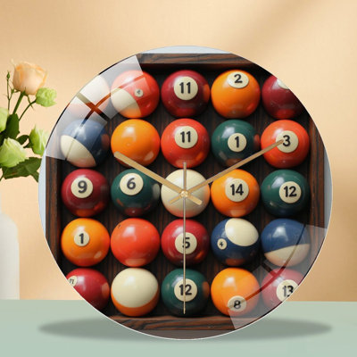 Jeu de boules de billard coloré pour jouer au billard - horloge murale moderne en verre 12 po