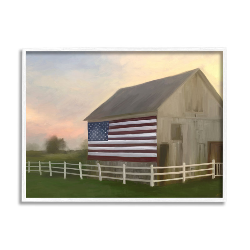 Drapeau américain de la grange, H 16 po x l 20 po x P 1,5 po, Giclée encadrée blanc bord de mer