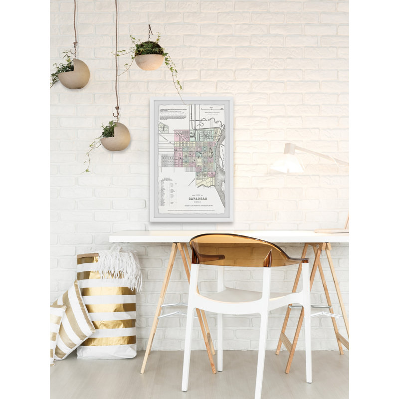 Carte rétro de Savannah, impression encadrée sur papier, H 24 po x l 16 po x P 1,5 po