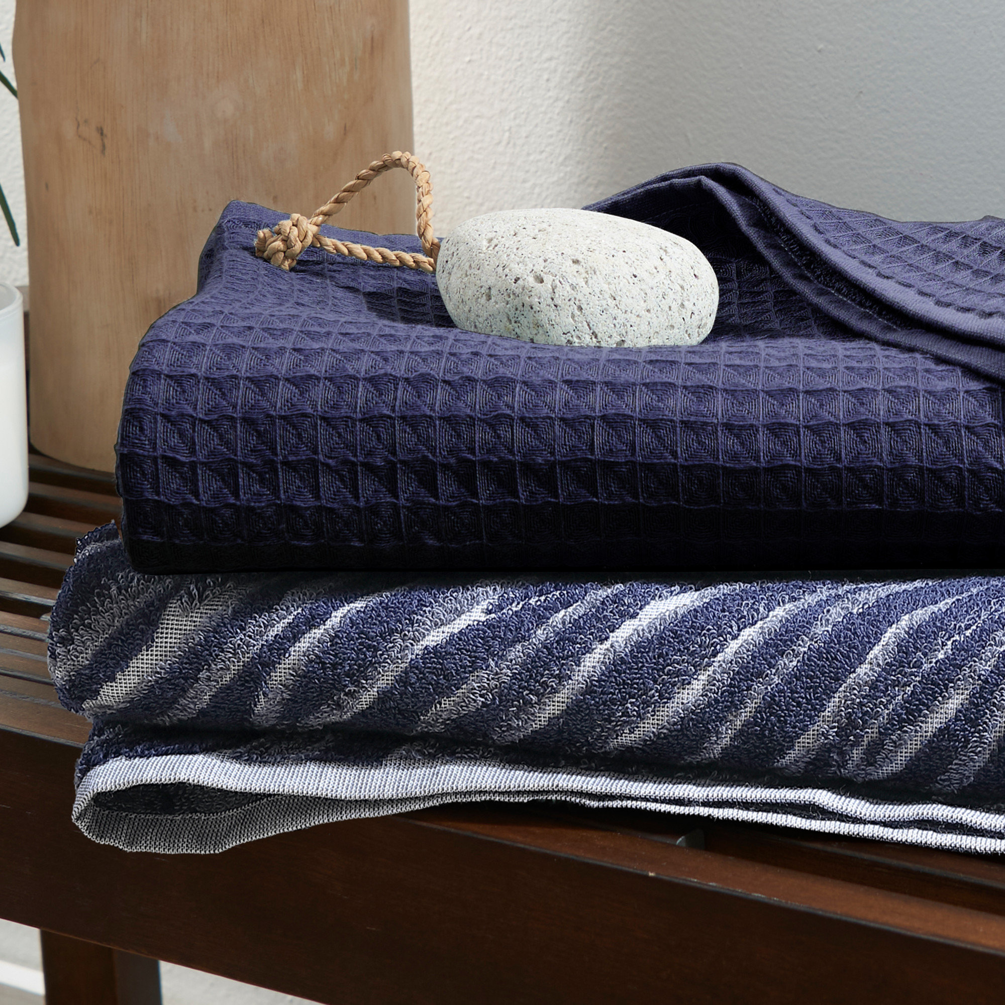 Waffle Twist 100% Cotton Bath Towel, 6 Piece Bath Towel Set, Blue