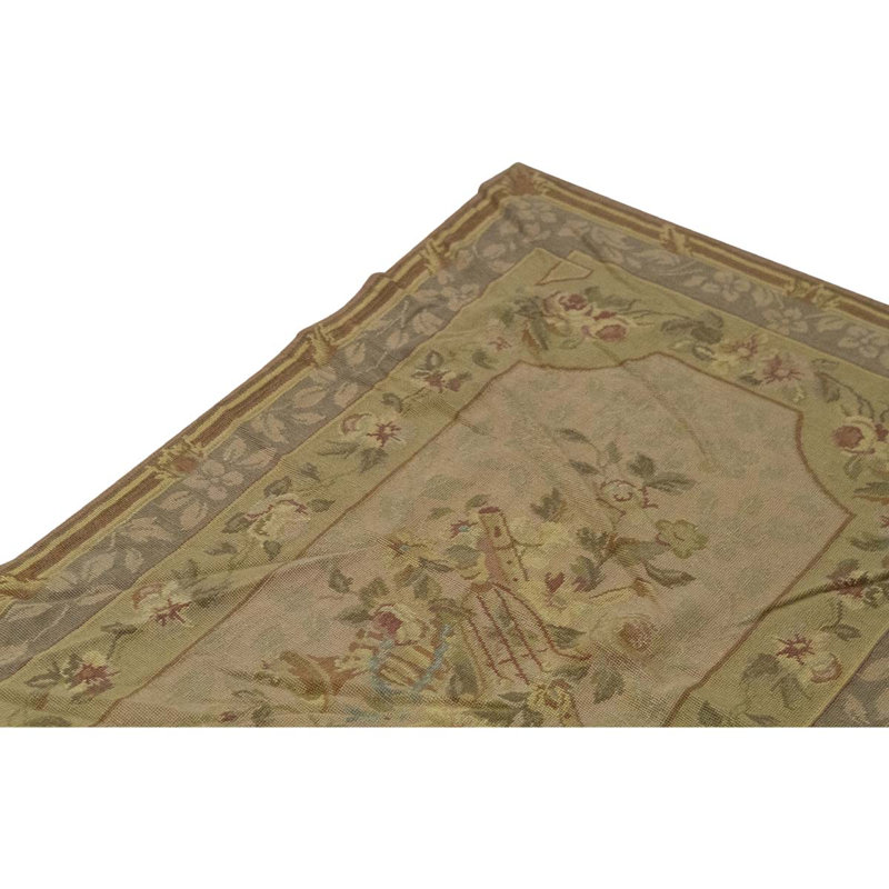 Tapis beige / brun / vert noué à la main de haute qualité