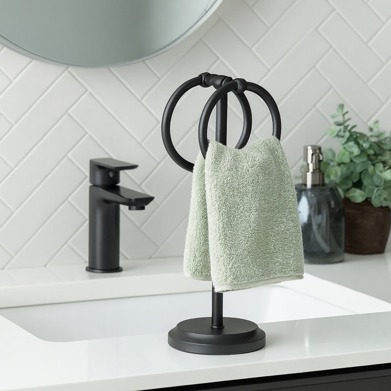 Porte-serviettes noir mat à double anneau avec base lourde, Noir mat