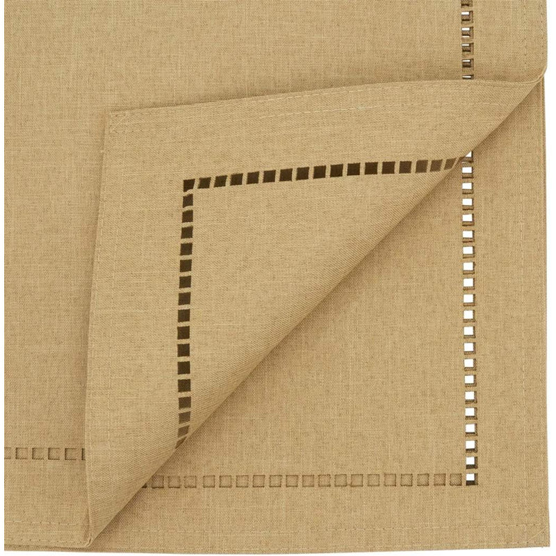 Laser-Cut Hemstitch Design Solid Color Table Runner 14" W, 90" L x 14" W, Natural