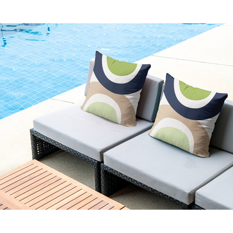 Jeté carré en polyester / mélange de polyester intérieur / extérieur, L 19 po x H 19 po, Chartreuse / bleu marine / beige