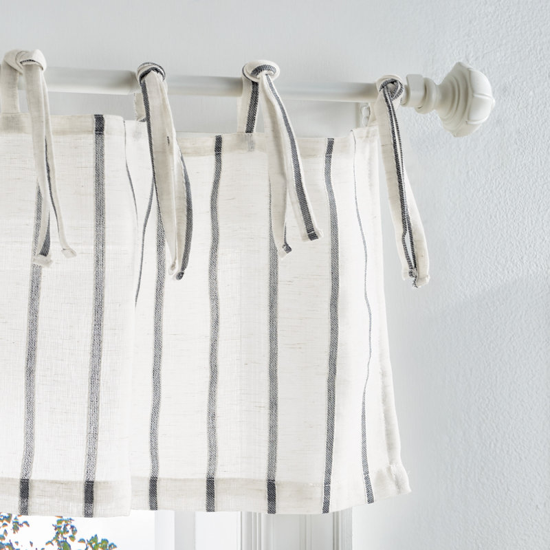 Gray Sheer Tie Top Window Valance and Tiers Set