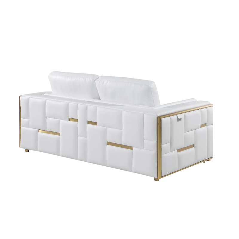 Ensemble de salon 2 pièces en cuir fleur italien, Cuir véritable blanc