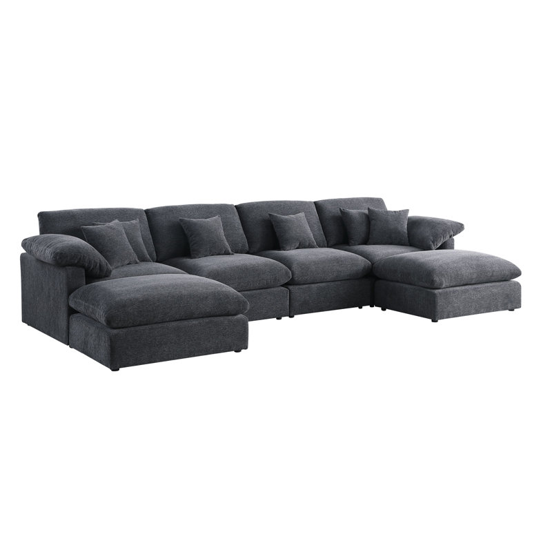 6 - Piece Chenille Sectional, Dark Gray Chenille