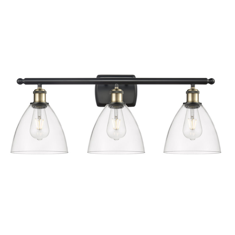 Éclairage pour meuble-lavabo 3 lumières Shauna, Incandescente, Transparent, Laiton antique noir