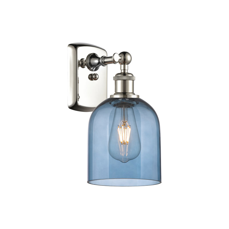 Anacaren Steel Armed Sconce, Princess Blue, Polished Nickel